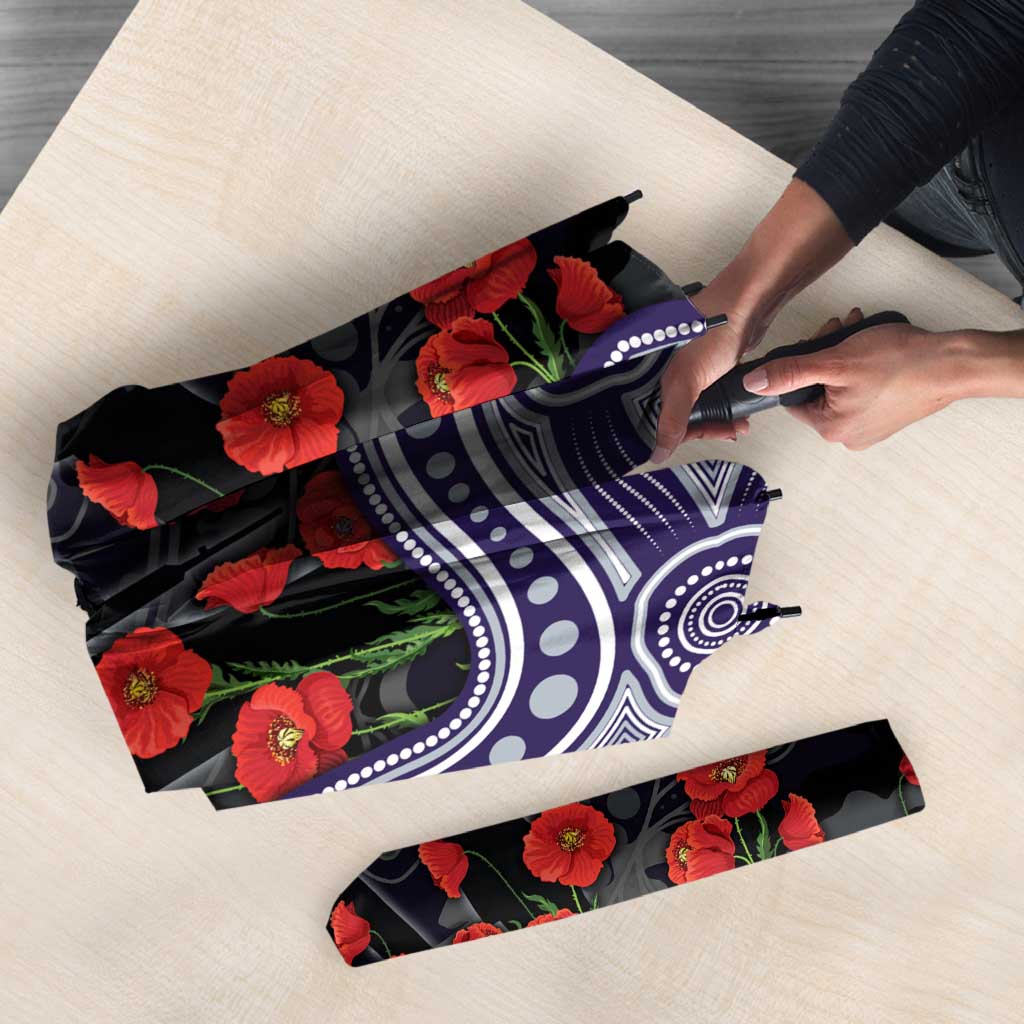 Fremantle Dockers ANZAC Day Umbrella Indigenous Dot Art with Poppy Flower Tribute