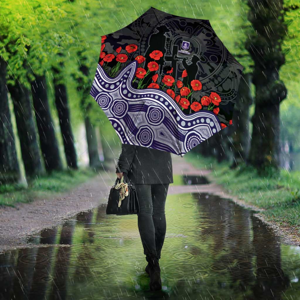 Fremantle Dockers ANZAC Day Umbrella Indigenous Dot Art with Poppy Flower Tribute