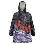 Fremantle Dockers ANZAC Day Wearable Blanket Hoodie Indigenous Dot Art with Poppy Flower Tribute