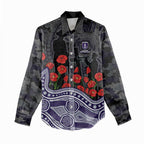 Fremantle Dockers ANZAC Day Women Casual Shirt Indigenous Dot Art with Poppy Flower Tribute