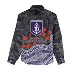 Fremantle Dockers ANZAC Day Women Casual Shirt Indigenous Dot Art with Poppy Flower Tribute