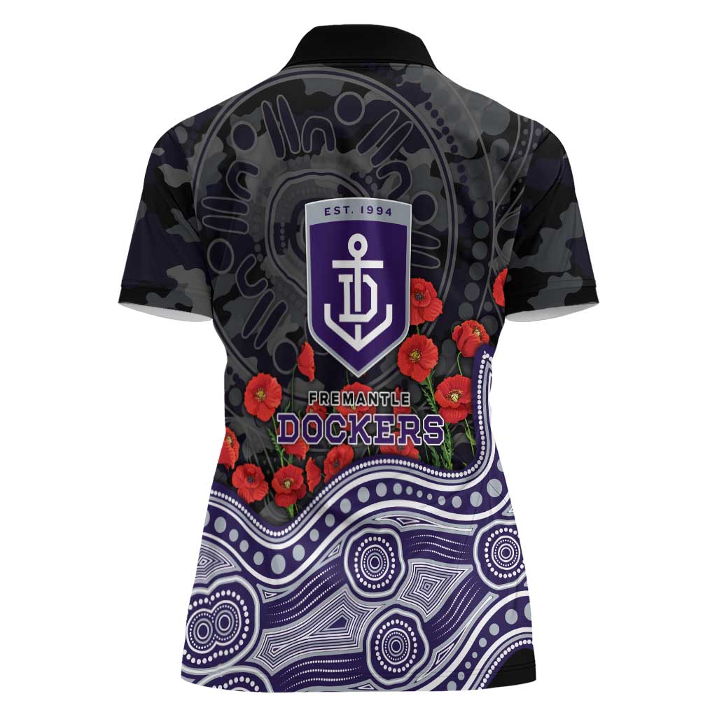 Fremantle Dockers ANZAC Day Women Polo Shirt Indigenous Dot Art with Poppy Flower Tribute