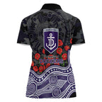 Fremantle Dockers ANZAC Day Women Polo Shirt Indigenous Dot Art with Poppy Flower Tribute