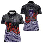 Fremantle Dockers ANZAC Day Women Polo Shirt Indigenous Dot Art with Poppy Flower Tribute