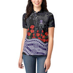 Fremantle Dockers ANZAC Day Women Polo Shirt Indigenous Dot Art with Poppy Flower Tribute