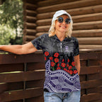 Fremantle Dockers ANZAC Day Women Polo Shirt Indigenous Dot Art with Poppy Flower Tribute