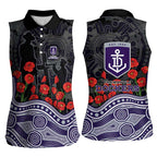 Fremantle Dockers ANZAC Day Women Sleeveless Polo Shirt Indigenous Dot Art with Poppy Flower Tribute