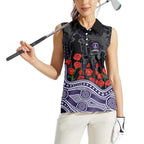 Fremantle Dockers ANZAC Day Women Sleeveless Polo Shirt Indigenous Dot Art with Poppy Flower Tribute