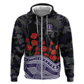 Fremantle Dockers ANZAC Day Zip Hoodie Indigenous Dot Art with Poppy Flower Tribute