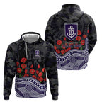Fremantle Dockers ANZAC Day Zip Hoodie Indigenous Dot Art with Poppy Flower Tribute