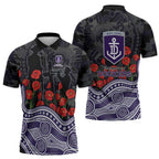 Fremantle Dockers ANZAC Day Zipper Polo Shirt Indigenous Dot Art with Poppy Flower Tribute