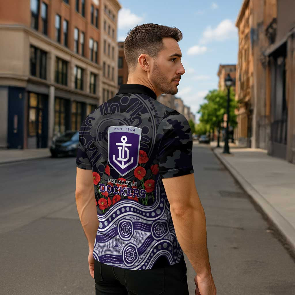 Fremantle Dockers ANZAC Day Zipper Polo Shirt Indigenous Dot Art with Poppy Flower Tribute