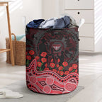 Essendon Bombers ANZAC Day Laundry Basket Indigenous Dot Art with Poppy Flower Tribute