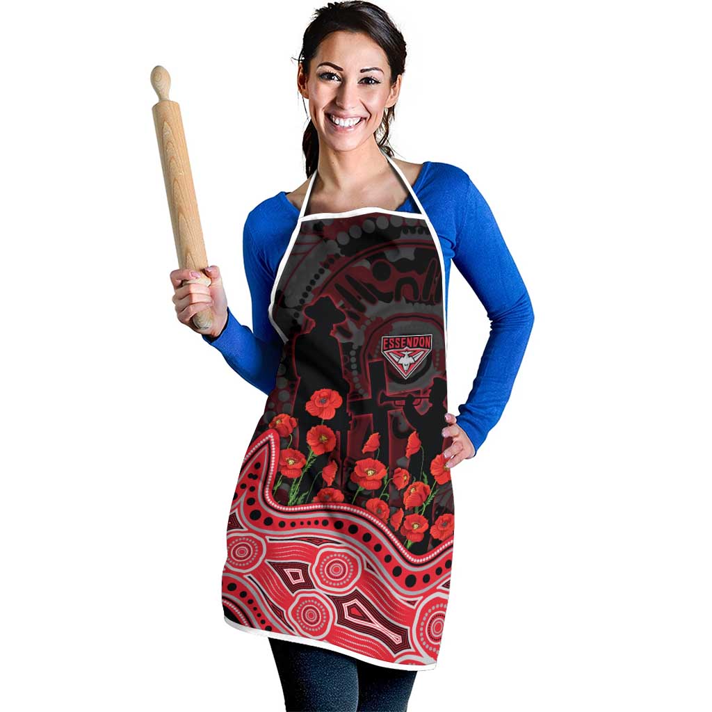 Essendon Bombers ANZAC Day Apron Indigenous Dot Art with Poppy Flower Tribute