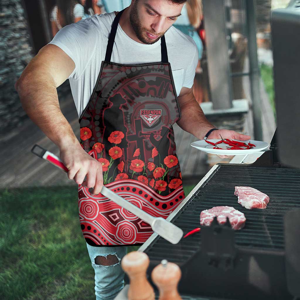 Essendon Bombers ANZAC Day Apron Indigenous Dot Art with Poppy Flower Tribute