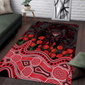 Essendon Bombers ANZAC Day Area Rug Indigenous Dot Art with Poppy Flower Tribute