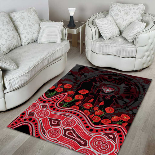 Essendon Bombers ANZAC Day Area Rug Indigenous Dot Art with Poppy Flower Tribute
