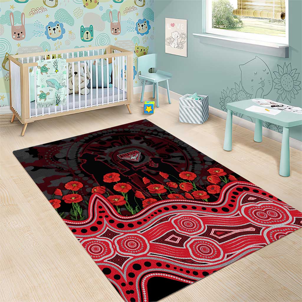 Essendon Bombers ANZAC Day Area Rug Indigenous Dot Art with Poppy Flower Tribute