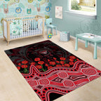 Essendon Bombers ANZAC Day Area Rug Indigenous Dot Art with Poppy Flower Tribute
