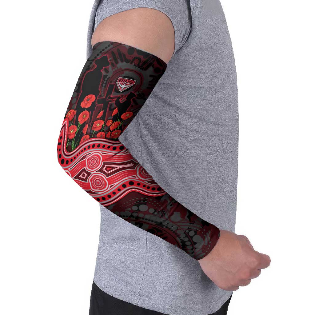 Essendon Bombers ANZAC Day Arm Sleeves Indigenous Dot Art with Poppy Flower Tribute
