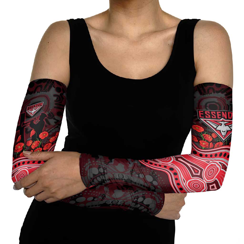 Essendon Bombers ANZAC Day Arm Sleeves Indigenous Dot Art with Poppy Flower Tribute