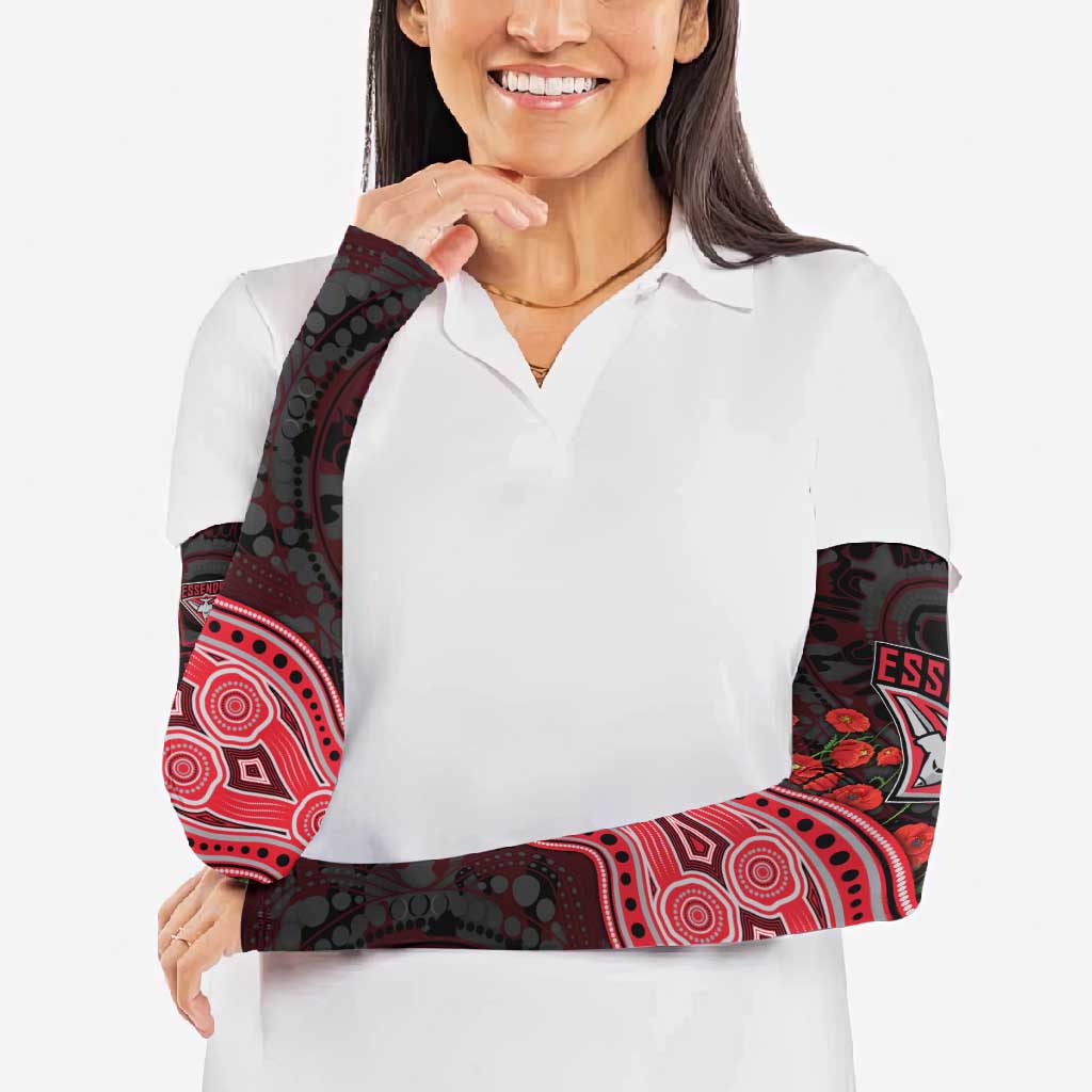 Essendon Bombers ANZAC Day Arm Sleeves Indigenous Dot Art with Poppy Flower Tribute