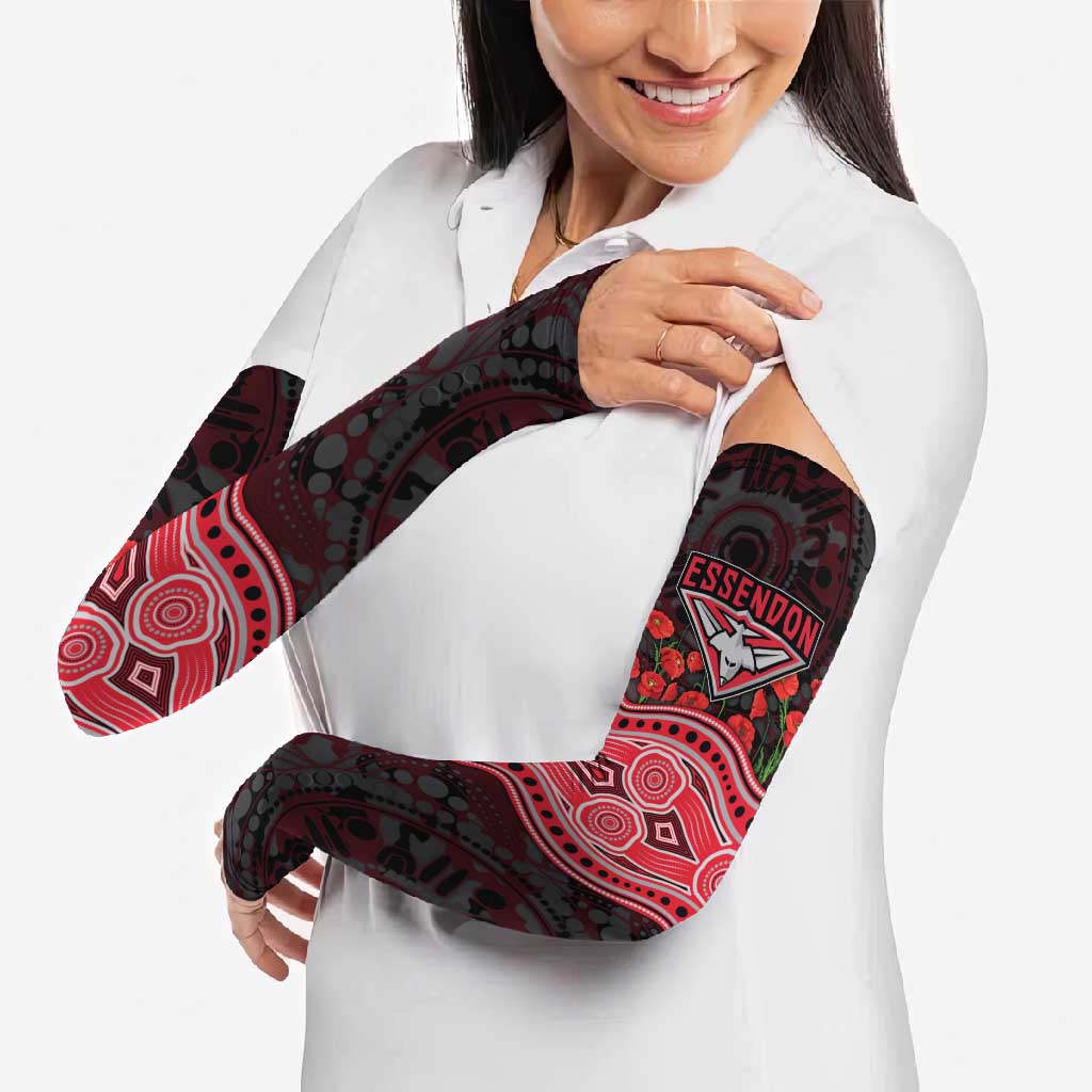 Essendon Bombers ANZAC Day Arm Sleeves Indigenous Dot Art with Poppy Flower Tribute