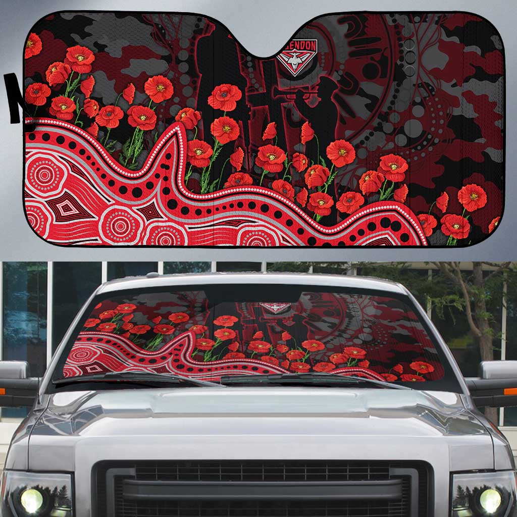 Essendon Bombers ANZAC Day Auto Sun Shade Indigenous Dot Art with Poppy Flower Tribute