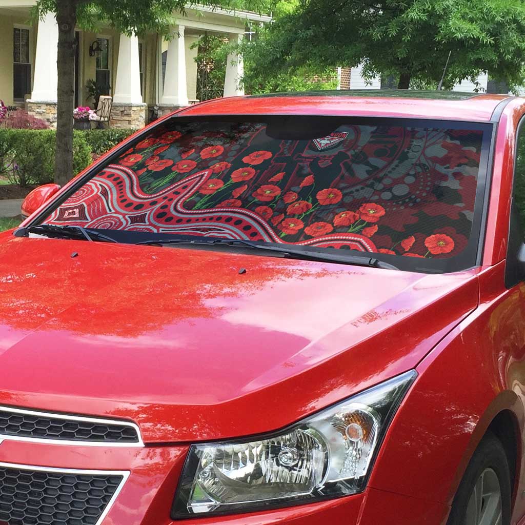 Essendon Bombers ANZAC Day Auto Sun Shade Indigenous Dot Art with Poppy Flower Tribute