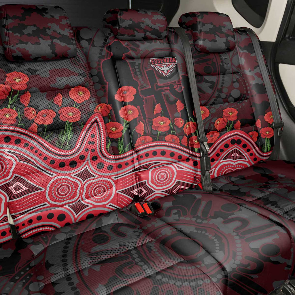 Essendon Bombers ANZAC Day Back Car Seat Cover Indigenous Dot Art with Poppy Flower Tribute