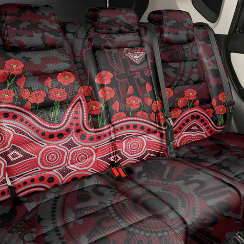 Essendon Bombers ANZAC Day Back Car Seat Cover Indigenous Dot Art with Poppy Flower Tribute