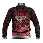 Essendon Bombers ANZAC Day Baseball Jacket Indigenous Dot Art with Poppy Flower Tribute