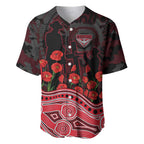 Essendon Bombers ANZAC Day Baseball Jersey Indigenous Dot Art with Poppy Flower Tribute