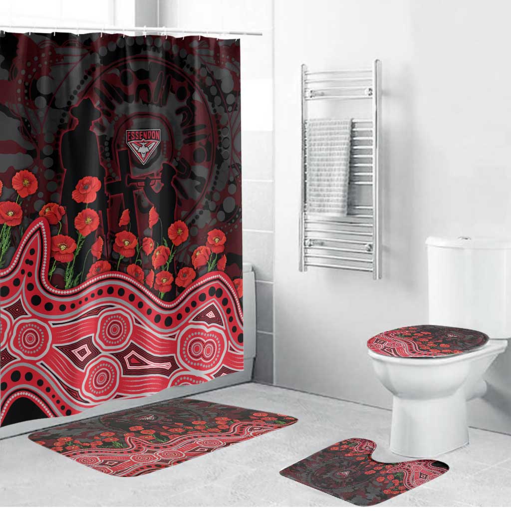 Essendon Bombers ANZAC Day Bathroom Set Indigenous Dot Art with Poppy Flower Tribute