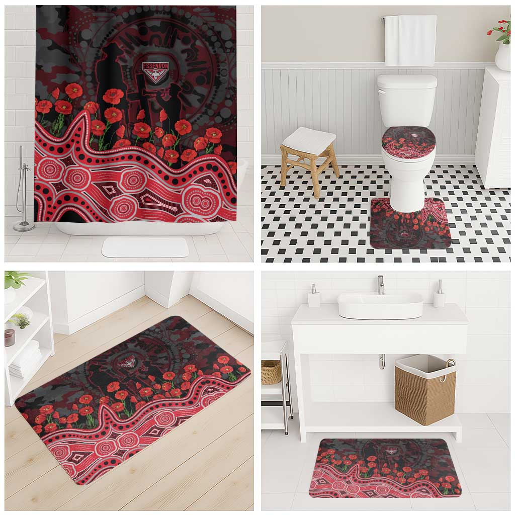 Essendon Bombers ANZAC Day Bathroom Set Indigenous Dot Art with Poppy Flower Tribute