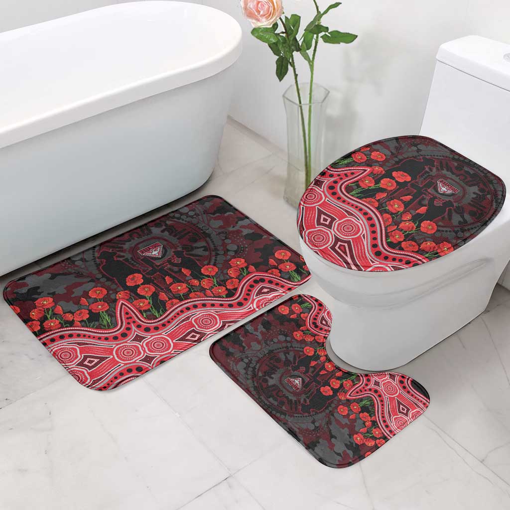 Essendon Bombers ANZAC Day Bathroom Set Indigenous Dot Art with Poppy Flower Tribute