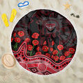 Essendon Bombers ANZAC Day Beach Blanket Indigenous Dot Art with Poppy Flower Tribute