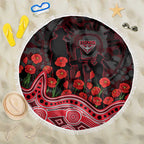 Essendon Bombers ANZAC Day Beach Blanket Indigenous Dot Art with Poppy Flower Tribute