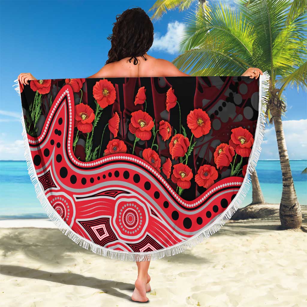 Essendon Bombers ANZAC Day Beach Blanket Indigenous Dot Art with Poppy Flower Tribute