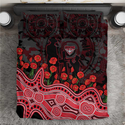 Essendon Bombers ANZAC Day Bedding Set Indigenous Dot Art with Poppy Flower Tribute