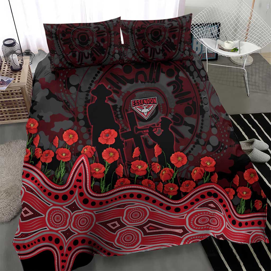 Essendon Bombers ANZAC Day Bedding Set Indigenous Dot Art with Poppy Flower Tribute