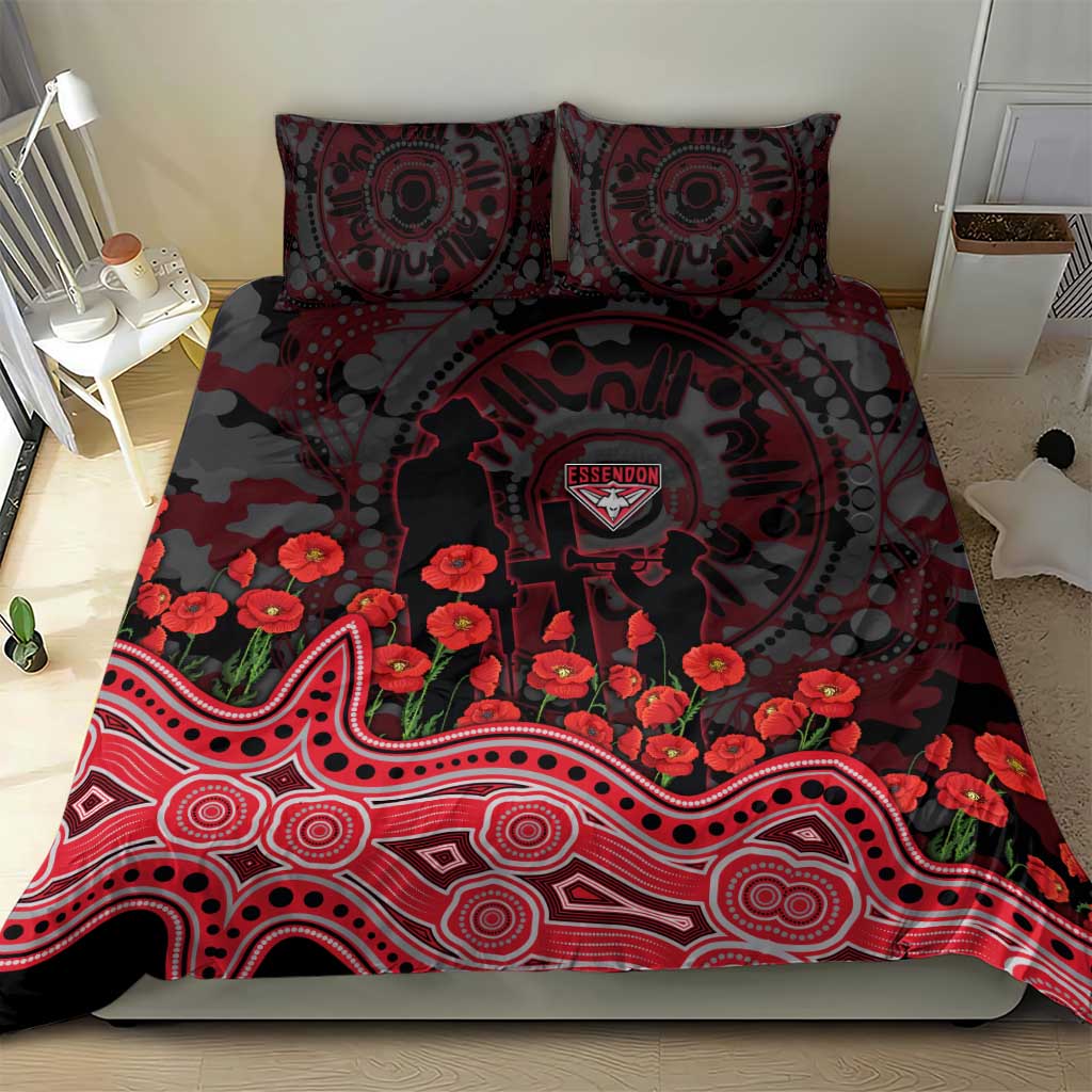 Essendon Bombers ANZAC Day Bedding Set Indigenous Dot Art with Poppy Flower Tribute