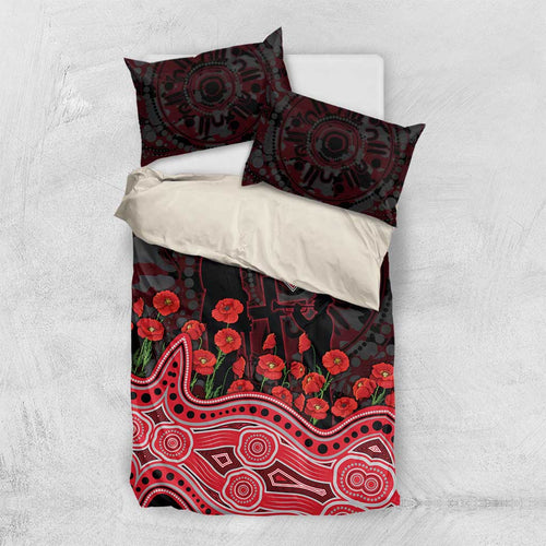 Essendon Bombers ANZAC Day Bedding Set Indigenous Dot Art with Poppy Flower Tribute