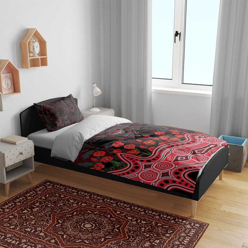 Essendon Bombers ANZAC Day Bedding Set Indigenous Dot Art with Poppy Flower Tribute