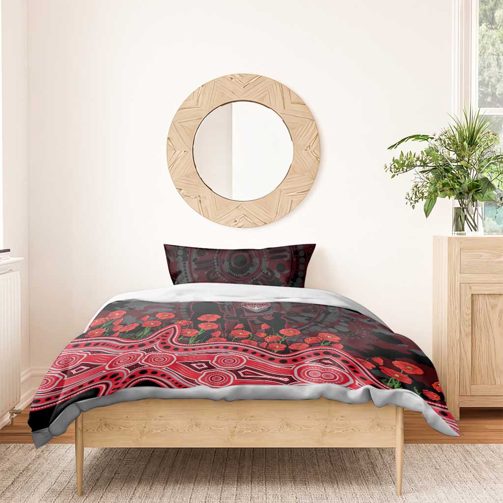 Essendon Bombers ANZAC Day Bedding Set Indigenous Dot Art with Poppy Flower Tribute