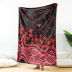 Essendon Bombers ANZAC Day Blanket Indigenous Dot Art with Poppy Flower Tribute