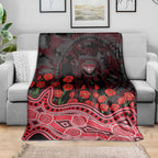 Essendon Bombers ANZAC Day Blanket Indigenous Dot Art with Poppy Flower Tribute