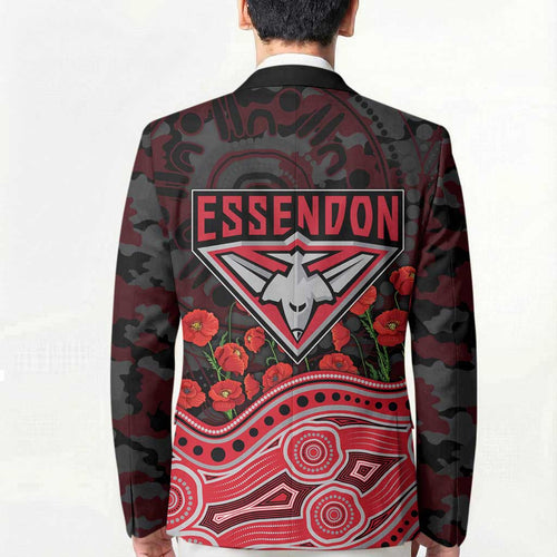 Essendon Bombers ANZAC Day Blazer Indigenous Dot Art with Poppy Flower Tribute