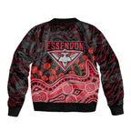 Essendon Bombers ANZAC Day Bomber Jacket Indigenous Dot Art with Poppy Flower Tribute