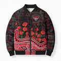Essendon Bombers ANZAC Day Bomber Puffer Jacket Indigenous Dot Art with Poppy Flower Tribute